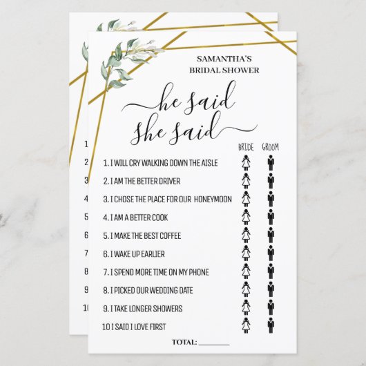 Er sagte, sie sagte zweisprachiges Brautparty (Vorne/Hinten)