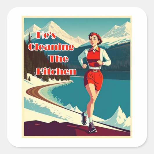 Er säubert den kastenversauten Runner Quadratischer Aufkleber (Vorderseite)