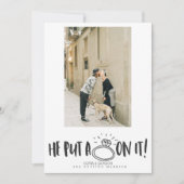 Er schrieb auf sein Foto Save the Date Einladung (Vorderseite)