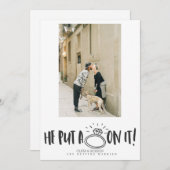 Er schrieb auf sein Foto Save the Date Einladung (Vorne/Hinten)