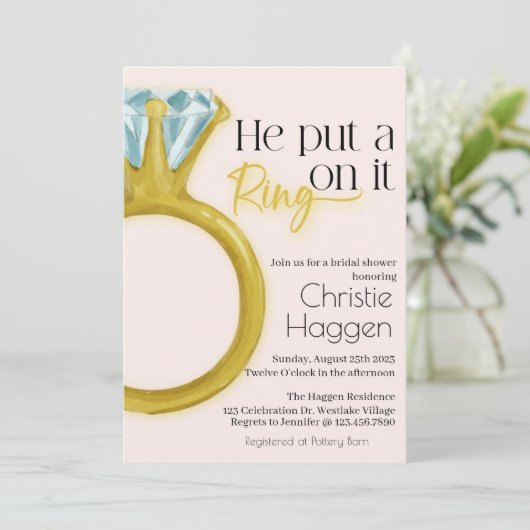 Er schrieb einen Ring darauf, Brautparty, Diamantr Einladung (Stehend Vorderseite)