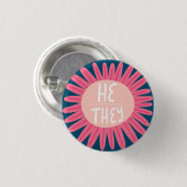 ER / SIE Pronouns Blume Pride Handschrift Button (Vorne & Hinten)