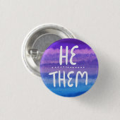 Er/sie Pronouns farbenfroh handsigniert Wasserfarb Button (Vorne & Hinten)