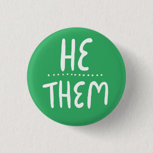 Er/sie Pronouns Green Handlettering Minimal Button