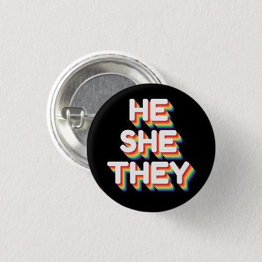 Er/sie Pronouns Rainbow 3D Retro Button (Vorne & Hinten)