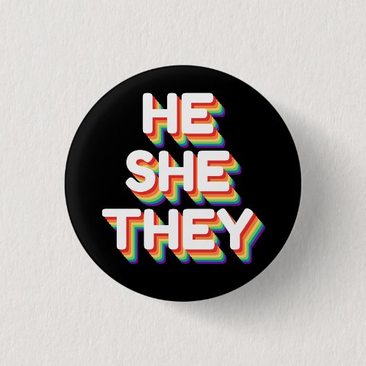 Er/sie Pronouns Rainbow 3D Retro Button (Vorderseite)