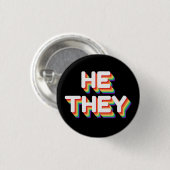 Er/sie Pronouns Rainbow 3D Retro Button (Vorne & Hinten)