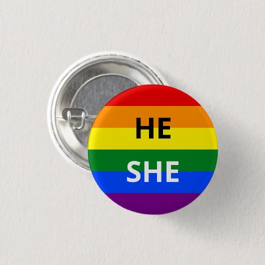 Er/sie Pronouns Rainbow-Abzeichen Button (Vorne & Hinten)