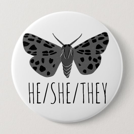 ER/SIE/SIE Pronouns Handgezogenes Moth Insekt Button (Vorderseite)