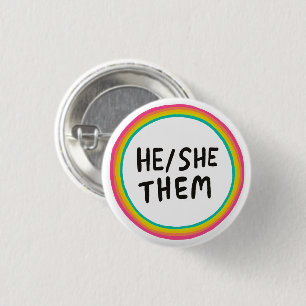 ER/SIE/SIE Pronouns Rainbow Bright Circle Rings Button
