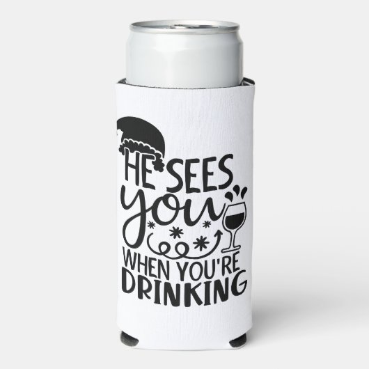 Er sieht dich, wenn du trinkst | Santa Spaß Selters Dosenkühler (Seltzer Vorderseite)