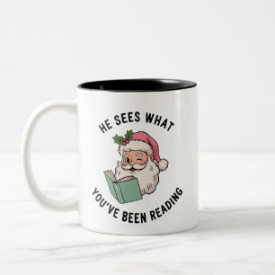 Er sieht, was du gelesen hast Buchweihnachten Zweifarbige Tasse