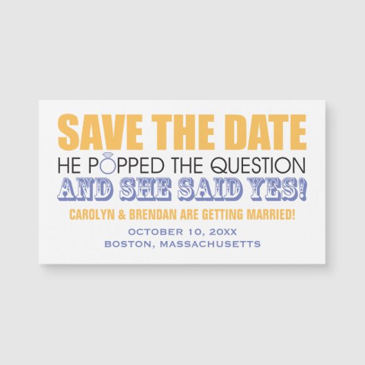 Er stellte die Frage | Hochzeit Save the Date Magnetkarte (Vorderseite)