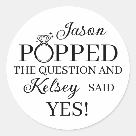Er stellte die Frage Verlobung Popcorn Gefallen Runder Aufkleber (Vorderseite)