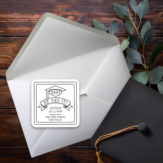 Er tat es als Abschluss von Grad Cap | Schule Quadratischer Aufkleber