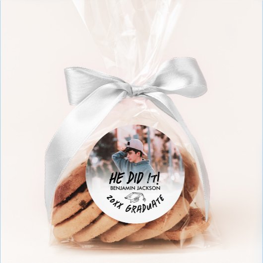 Er tat es Foto Abschluss Runder Aufkleber