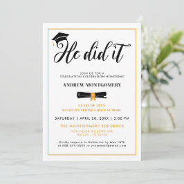 Er tat es Grad Cap Tassel Graduation Party Foto I Einladung