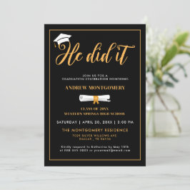 Er tat es Grand Cap Tassel Black Abschluss Foto Einladung