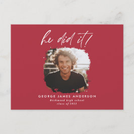 Er tat es mit dem roten, modernen Foto Abschluss Postkarte