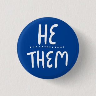 ER/THEM Pronouns Blue Handlettering Minimal Button