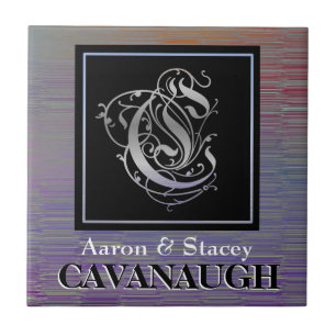 Er und ihr Nachname - Silberschwarze Monogramm-Til Fliese