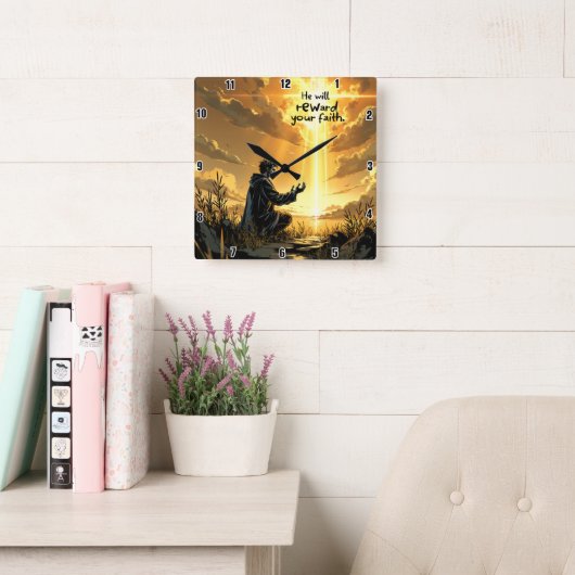 Er wird deinen Glauben belohnen Quadratische Wanduhr (Lesesaal)