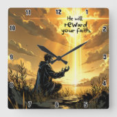 Er wird deinen Glauben belohnen Quadratische Wanduhr (Vorderseite)