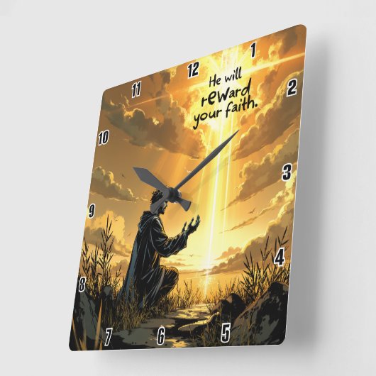 Er wird deinen Glauben belohnen Quadratische Wanduhr (Winkel)