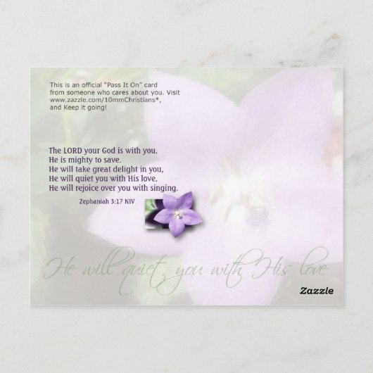 Er wird dich mit seiner Liebe beruhigen Postkarte (Rückseite)