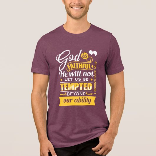 Er wird dich nicht versuchen lassen – Bibelvers Tri-Blend Shirt (Vorderseite)