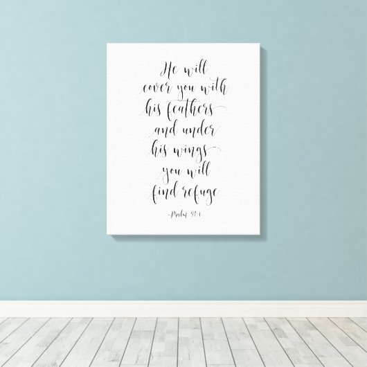 Er wird Sie mit seinen Federn bedecken, Psalm 91:4 Leinwanddruck (Insitu (Holzboden))