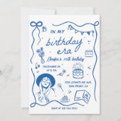 Era Blue Retro Geburtstag Einladung (Vorderseite)