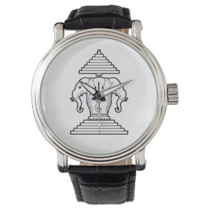 Erawan drei ging ElefantLao/Laos-Flagge voran Armbanduhr