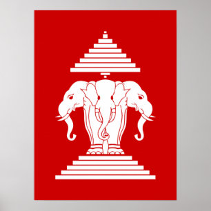 Erawan Dreiköpfiger Elefant Lao / Laos-Flagge Poster