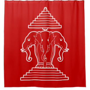 Erawan Dreiköpfiger Elefant Laos / Laotische Flagg Duschvorhang