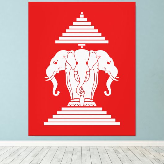 Erawan Three Headed Elephant Lao / Laos Flag Leinwanddruck (Insitu (Holzboden))