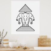 Erawan Three Headed Elephant Lao / Laos Flag Poster (Küche)