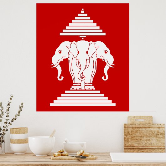 Erawan Three Headed Elephant Lao / Laos Flag Poster (Küche)