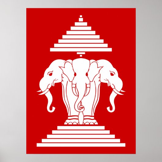 Erawan Three Headed Elephant Lao / Laos Flag Poster (Vorne)