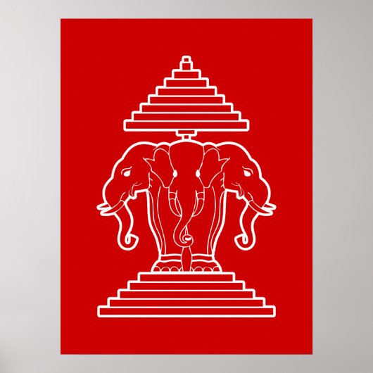 Erawan Three Headed Elephant Lao / Laos Flag Poster (Vorne)