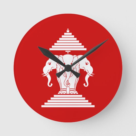 Erawan Three Headed Elephant Lao / Laos Flag Runde Wanduhr (Vorderseite)