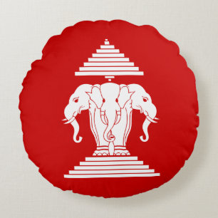 Erawan Three Headed Elephant Lao / Laos Flag Rundes Kissen
