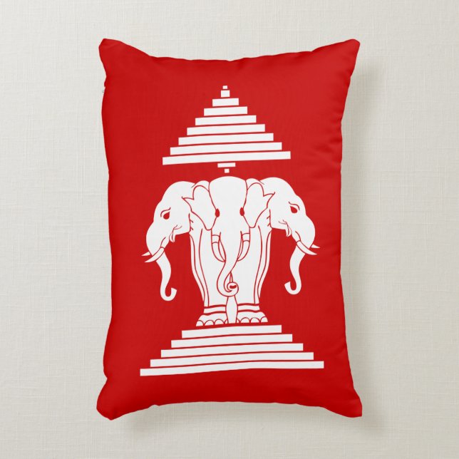 Erawan Three Headed Elephant Lao / Laos Flag Zierkissen (Vorderseite(Vertikal))