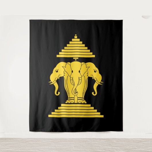 Erawan Yellow 3 Headed Elephant Lao / Laos Flag Wandteppich (Vorderseite)