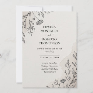 Erb-Minimal-Blumen-Linienkunst Rustikale Hochzeit Einladung