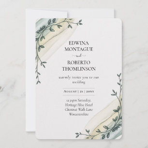 Erb Olive Ribbon Minimalistische Hochzeit Einladung