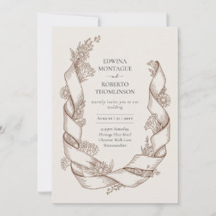 Erb-Rustikal-Sonnenblumen-Band-Botanische-Hochzeit Einladung