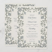 Erbe | Edwardian Blue Flora Scroll Hochzeit Einladung (Vorne/Hinten)