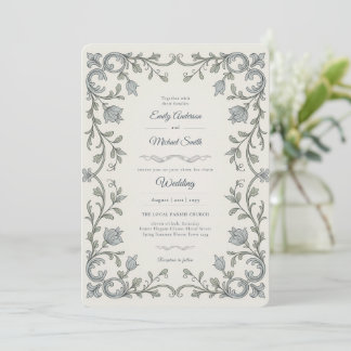 Erbe | Edwardian Blue Flora Scroll Hochzeit Einladung