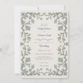Erbe | Edwardian Blue Flora Scroll Hochzeit Einladung (Vorderseite)